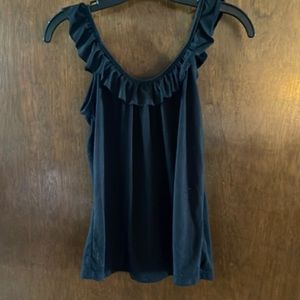 Old Navy black ruffled neck tank, size M, $4